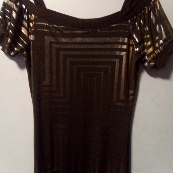 INTERI brand cold shoulder rouched  brown print dress - Picture 3 of 8